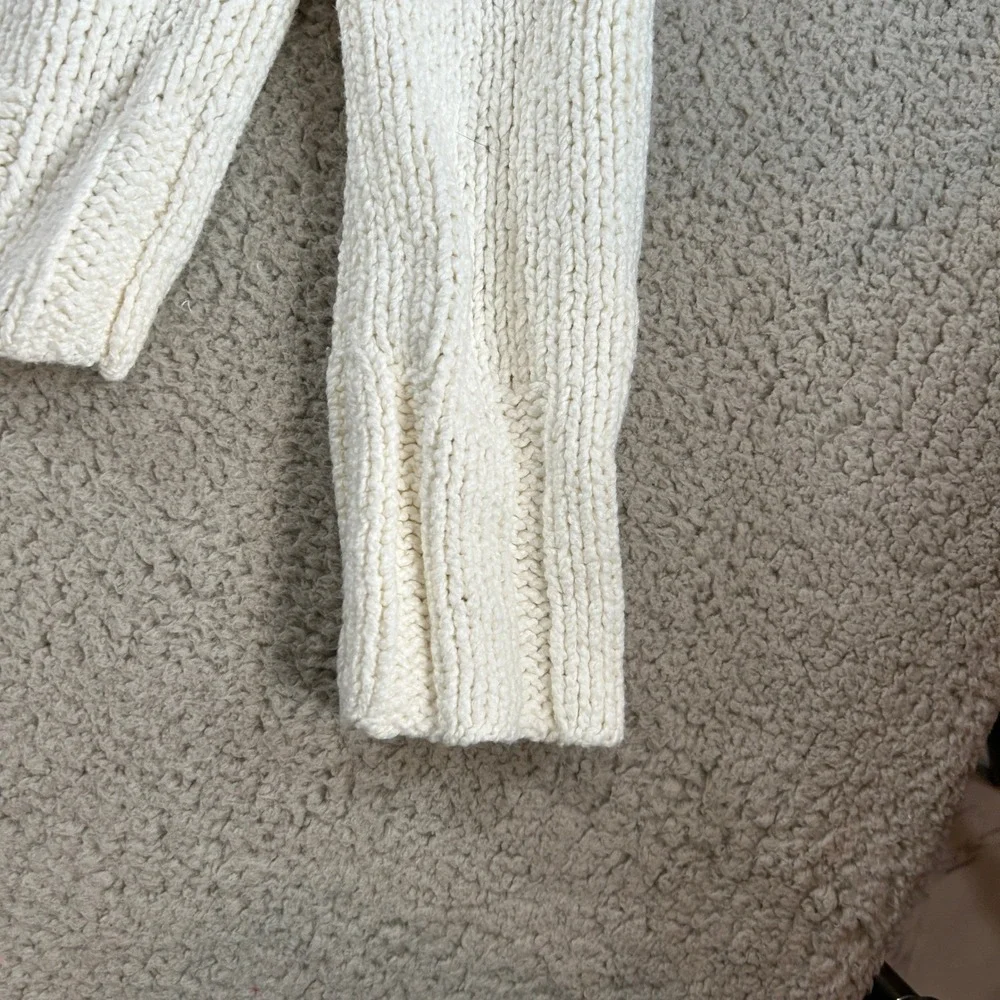 Free People Cream Chunky Knit Cotton Blend Boat Neck Sweater OB516146 Small